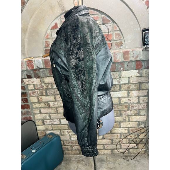 badlands leather jacket unique pattern dolman sleeve 1990s black - Picture 13 of 16